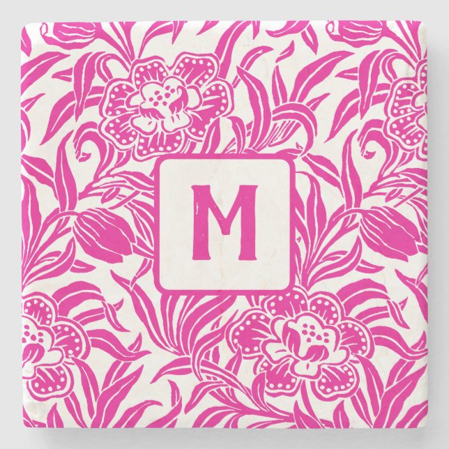 Jugendstil Vintage Botanisches Florales Muster Steinuntersetzer (Vorderseite)