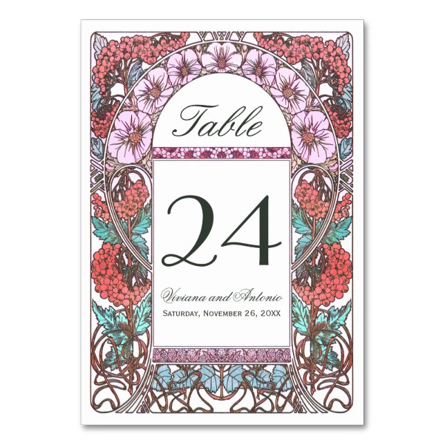 Jugendstil-Vintage Hochzeiten Tischnummern (Vorderseite)
