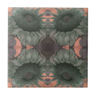 Jugendstil Vintage Sonnenblume Grün Orange Floral Fliese