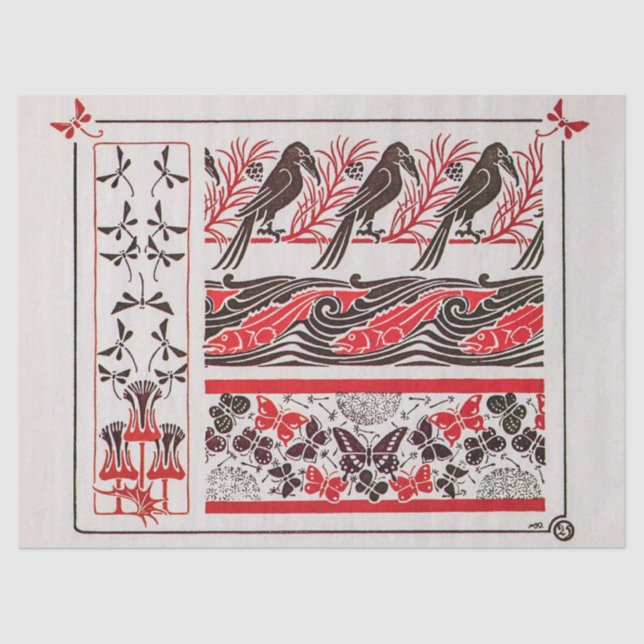 Jugendstil-Vintage Vögel von Maurice Verneuil Seidenpapier (Vorderseite)