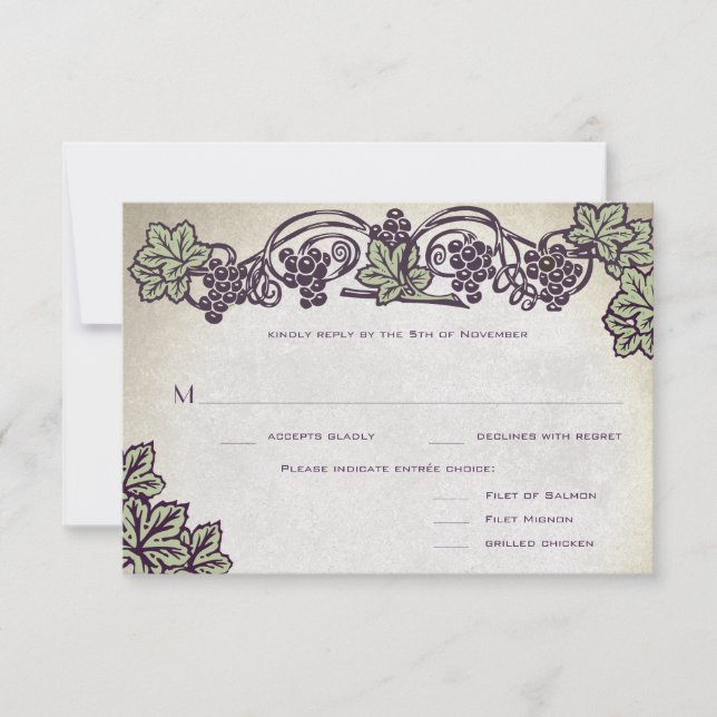 Jugendstil Vintage Weinberge Hochzeit RSVP (Vorderseite)