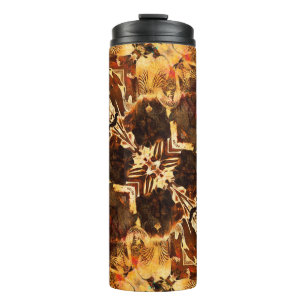 Jugendstil-Vintages, goldfarbenes und braunes pa Thermosbecher