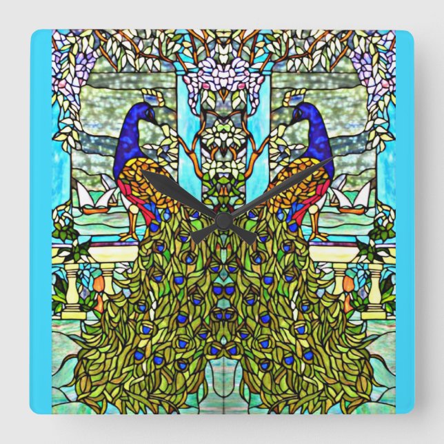 Jugendstil-Vintages Tiffany-Kloster Quadratische Wanduhr (Vorderseite)