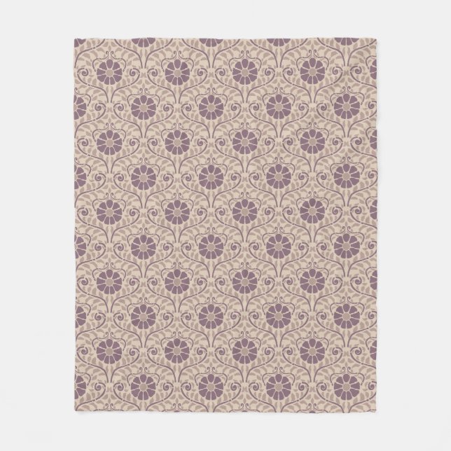 Jugendstil Violette Blumige Handgezeichnete Vintag Fleecedecke (Vorderseite)