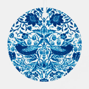 Jugendstil-Vogel- und Blumengobelins, Blau und Wei Ornament Aus Metall