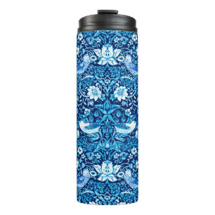 Jugendstil-Vogel- und Blumengobelinstoff, dunkelbl Thermosbecher