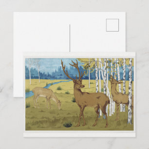 Jugendstil-Wald mit Hirschen Maurice Verneuil Kuns Postkarte