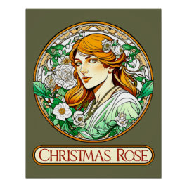 Jugendstil Weihnachtsfrau Rose Poster