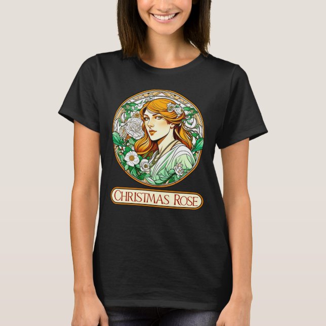 Jugendstil Weihnachtsfrau Rose T-Shirt (Vorderseite)