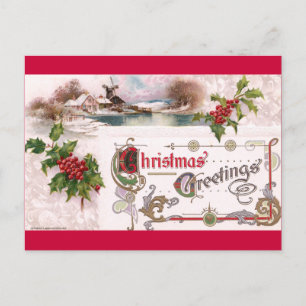 Jugendstil-Weihnachtsgrüße mit Stechpalme Feiertagspostkarte