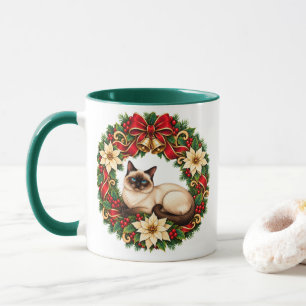 Jugendstil-Weihnachtskranz mit Siamkatze Tasse