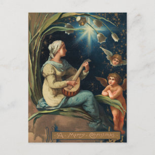 Jugendstil-Weihnachtssänger und Cherub Feiertagspostkarte