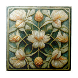 Jugendstil-Weiße Blume, französischer blauer Hinte Fliese