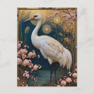 Jugendstil Weißer Kranhals mit Kirschblüten Feiertagspostkarte
