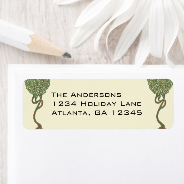 Jugendstil Whimsical Tree Rücksendeadressen-Aufkle (Insitu)