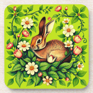 Jugendstil Wildkaninchen und Blumen Getränkeuntersetzer