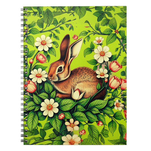 Jugendstil Wildkaninchen und Blumen Notizblock (Vorderseite)