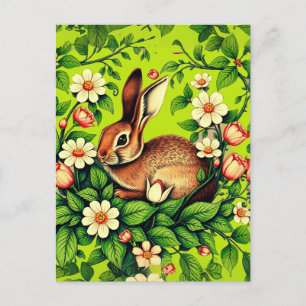 Jugendstil Wildkaninchen und Blumen Postkarte