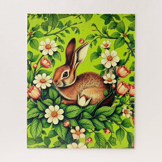 Jugendstil Wildkaninchen und Blumen Puzzle (Vertikal)