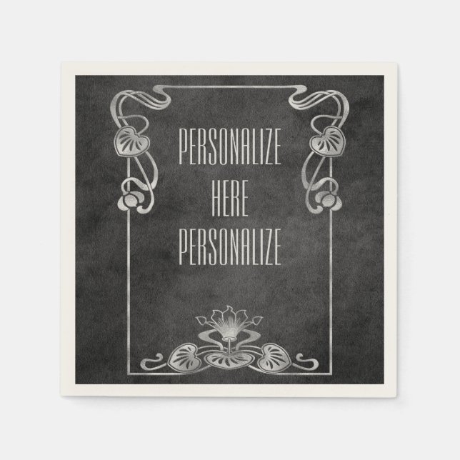 Jugendstil Wildleder elegant silbergrauen Lotus Serviette (Vorderseite)