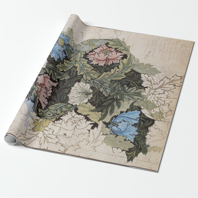 Jugendstil-William-Morris-Blumenmuster-Skizze Geschenkpapier (Ungerollt)