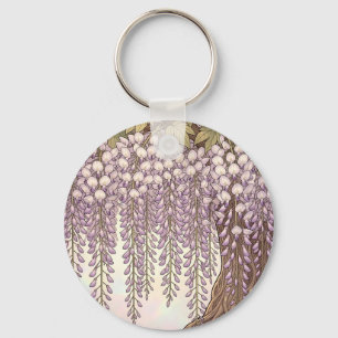 Jugendstil Wisteria Floral Goldrahmen Schlüsselanhänger