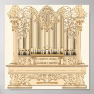 Jugendstil-Zeichnung einer Pfeifenorgel mit elegan Poster