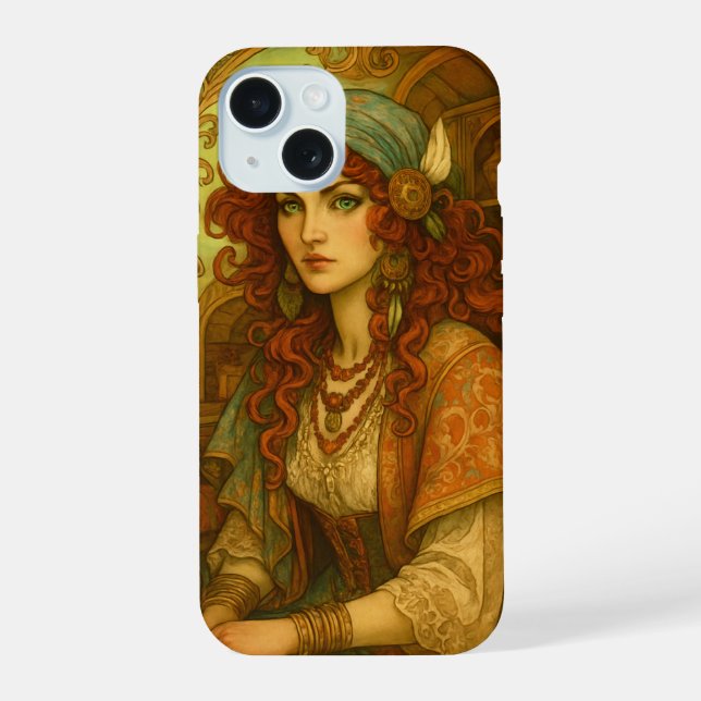 Jugendstil-Zigeunerin iPhone 15 Hülle (Rückseite)