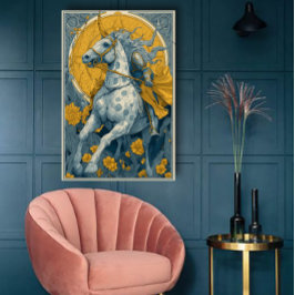 Jugendstil-Zirkusplakat in Blau und Gelb Poster