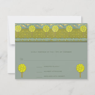 Jugendstil Zitronengelb Türkisblauer Baum RSVP Karte