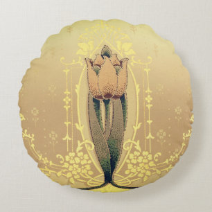 Jugendstilblume Tulpe rosa und gold elegant Rundes Kissen