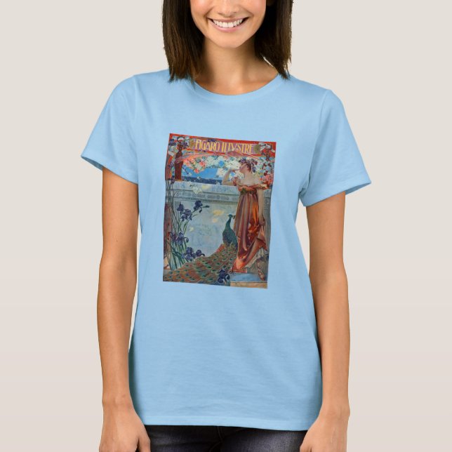 Jugendstildame mit Pfau T-Shirt (Vorderseite)