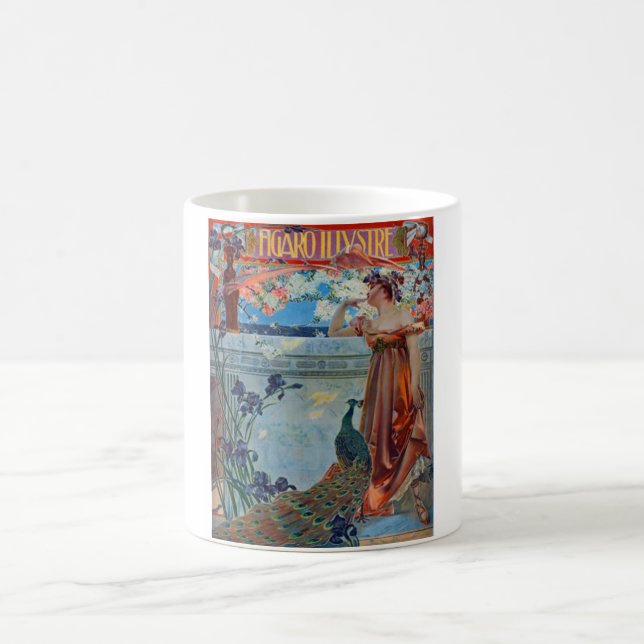 Jugendstildame mit Pfau Tasse (Mittel)