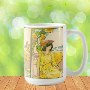Jugendstilfrau mit Sonnenblumen Kaffeetasse