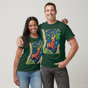 Jugendstilhirsch in einem fantastischen Wald T-Shirt