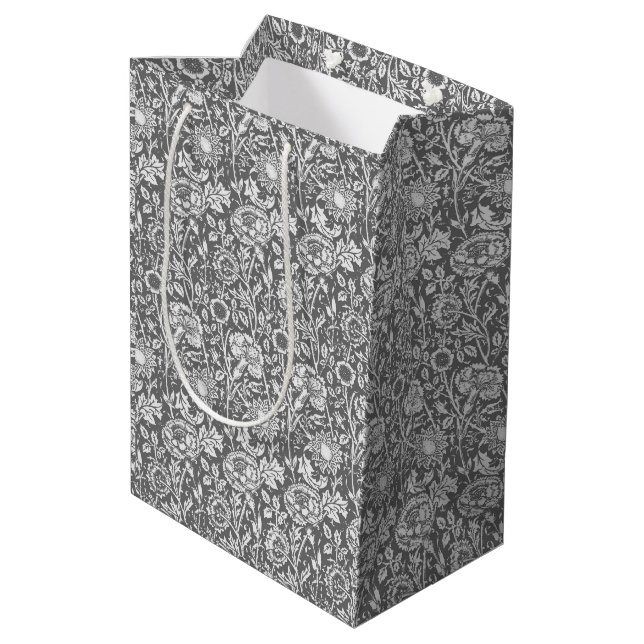 Jugendstilkarnation Damask, grau/grau Mittlere Geschenktüte (Rückseite Schrägansicht)