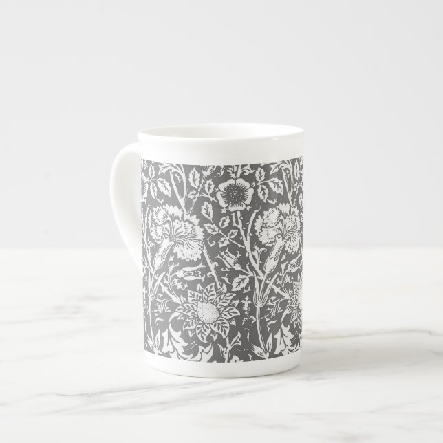 Jugendstilkarnation Damask, grau/grau Prozellantasse (Vorderseite Links)