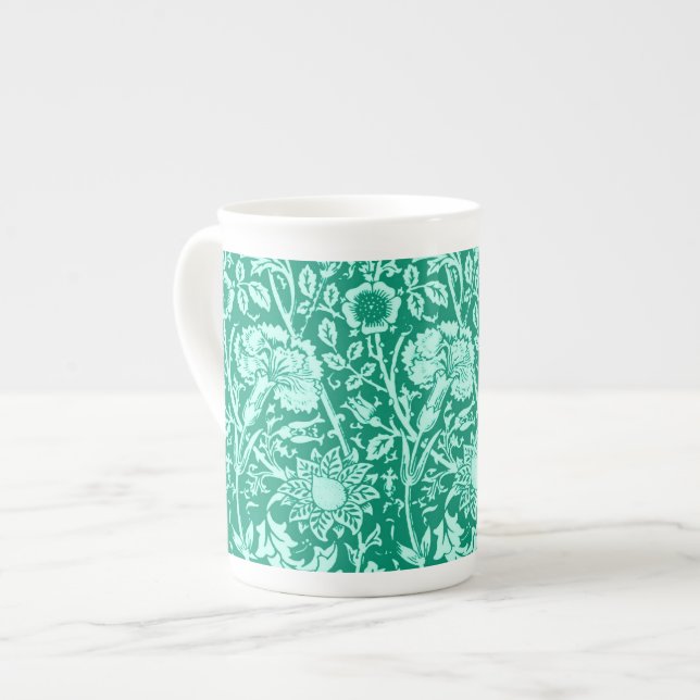 Jugendstilkarnation Damask, Türkis Prozellantasse (Vorderseite Links)