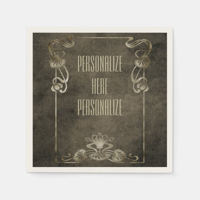 Jugendstilleder-Look eleganter goldbrauner Lotus Serviette (Vorderseite)