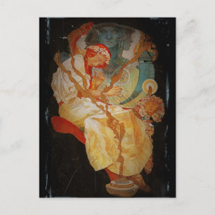 Jugendstilmädchen mit Harfe 1903 Postkarte