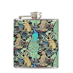 Jugendstilpfauendruckerei, Türkis & Neutral Flachmann