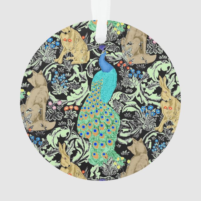 Jugendstilpfauendruckerei, Türkis & Neutral Ornament (Rückseite)