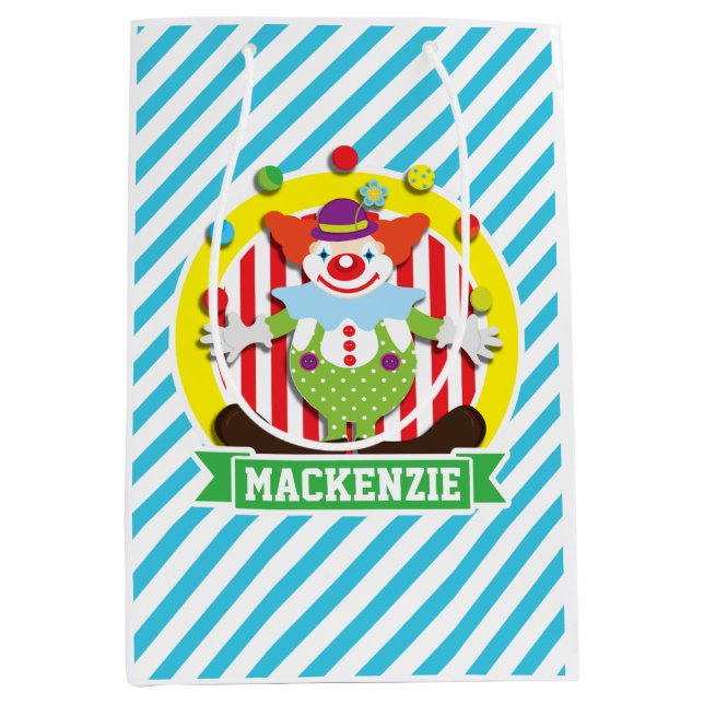 Juggling Big Top Circus Clown; Blaue Streifen Mittlere Geschenktüte (Vorderseite)