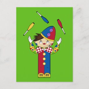 Juggling Circus Clown Green Postcard Postkarte