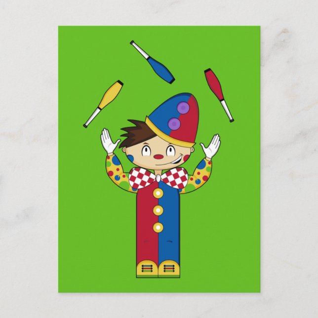 Juggling Circus Clown Green Postcard Postkarte (Vorderseite)
