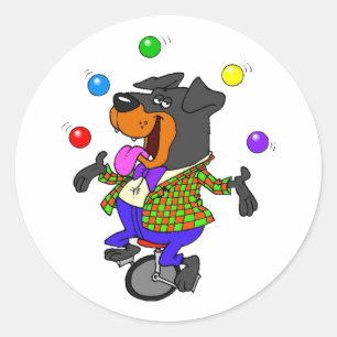 Juggling Dog auf einem Einrad Runder Aufkleber
