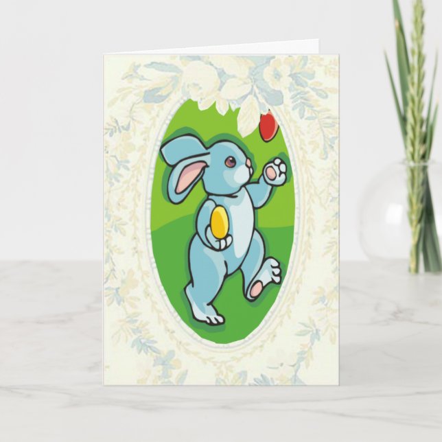Juggling Eggs Bunny Oaster Card Feiertagskarte (Vorderseite)