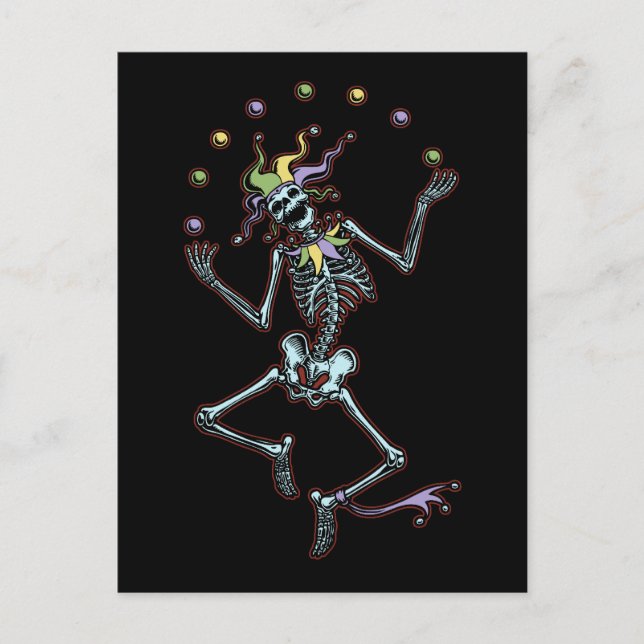 Juggling Jester Skeleton Postkarte (Vorderseite)