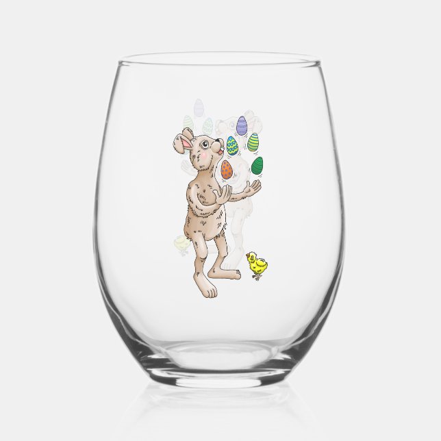 Juggling Oaster Bunny Weinglas Ohne Stiel (Vorderseite)