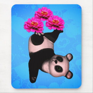 Juggling Panda Bären und rosa Zinnia Blume Mousepad